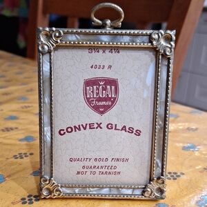 Antique Gold Picture Frame with Mother of Pearl Trim and Convex Glass